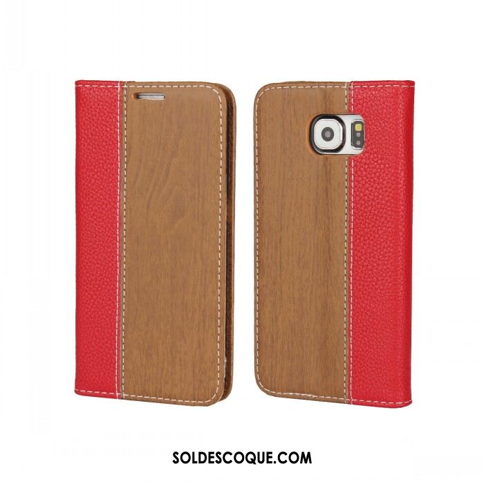 Coque Samsung Galaxy S6 Étui En Cuir Nouveau Téléphone Portable Étoile Grain De Bois En Ligne