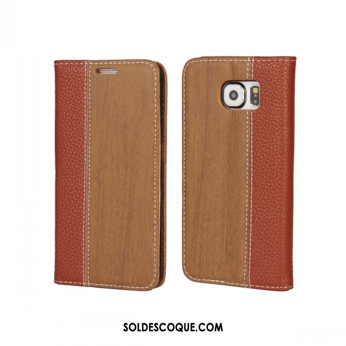 Coque Samsung Galaxy S6 Étui En Cuir Nouveau Téléphone Portable Étoile Grain De Bois En Ligne