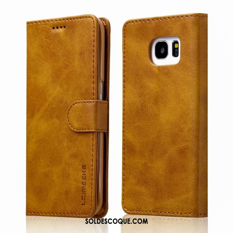 Coque Samsung Galaxy S7 Edge Cuir Véritable Tout Compris Jaune Fluide Doux Étui En Cuir En Vente