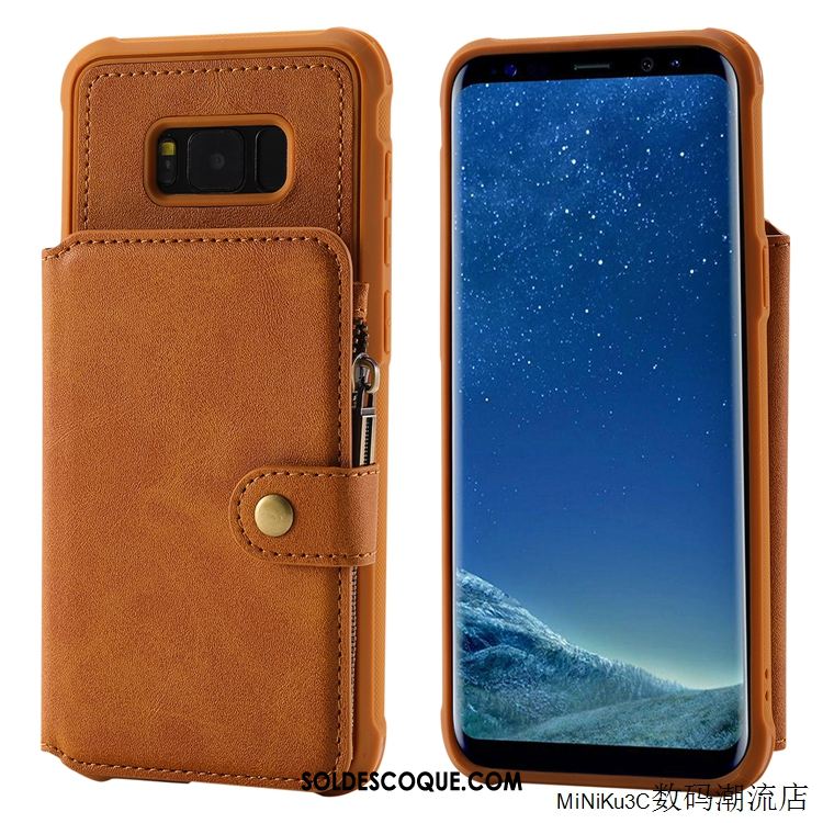 Coque Samsung Galaxy S8 Carte Fermeture Éclair Étui En Cuir Vin Rouge Incassable Soldes