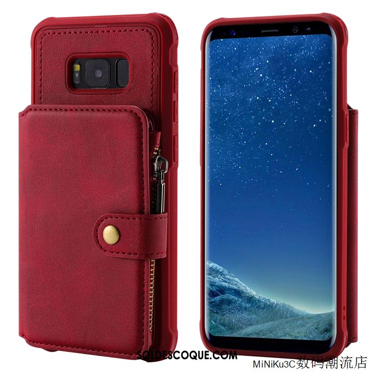 Coque Samsung Galaxy S8 Carte Fermeture Éclair Étui En Cuir Vin Rouge Incassable Soldes