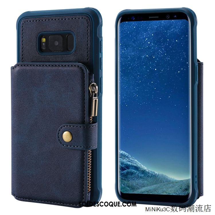 Coque Samsung Galaxy S8 Carte Fermeture Éclair Étui En Cuir Vin Rouge Incassable Soldes