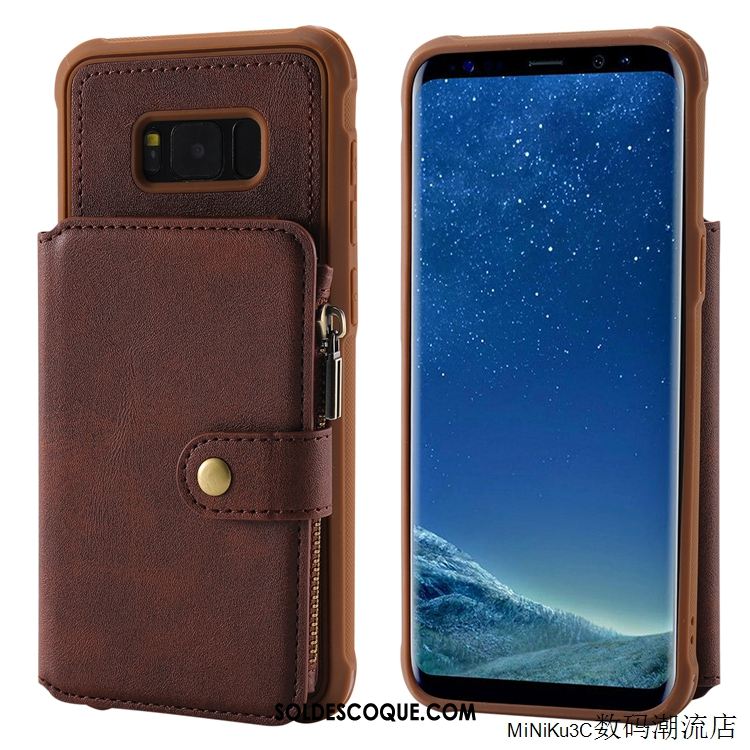 Coque Samsung Galaxy S8 Carte Fermeture Éclair Étui En Cuir Vin Rouge Incassable Soldes