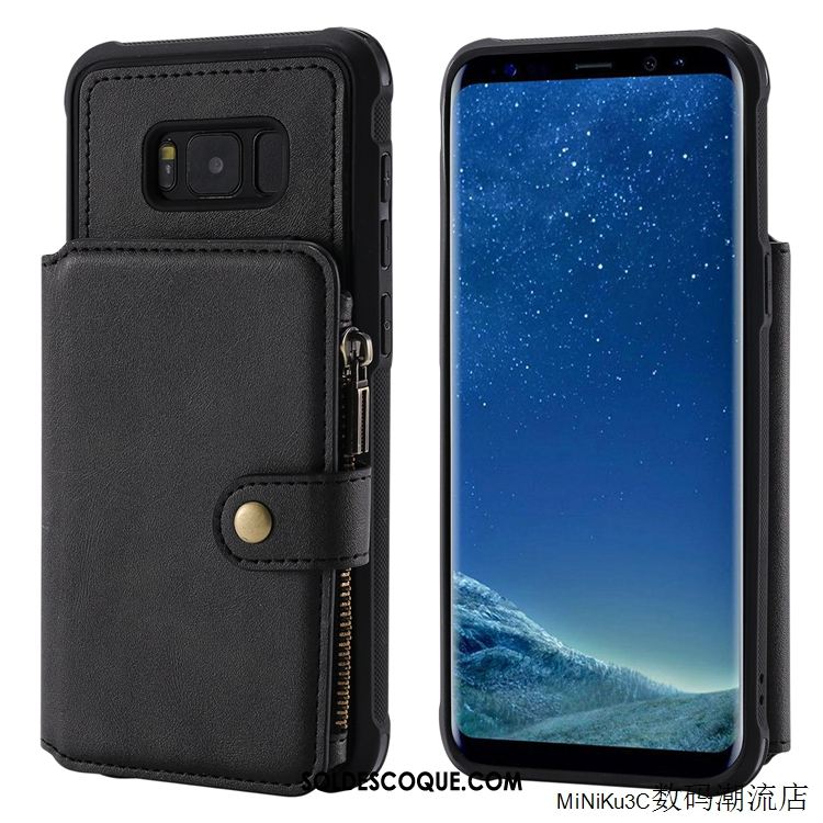 Coque Samsung Galaxy S8 Carte Fermeture Éclair Étui En Cuir Vin Rouge Incassable Soldes