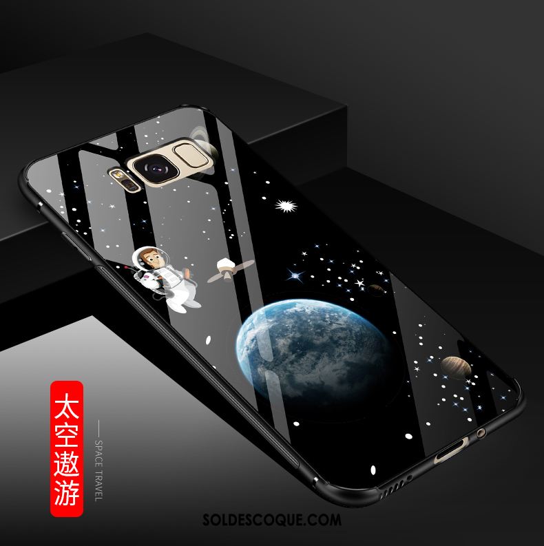 Coque Samsung Galaxy S8 Protection Verre Dessin Animé Incassable Noir Housse Pas Cher