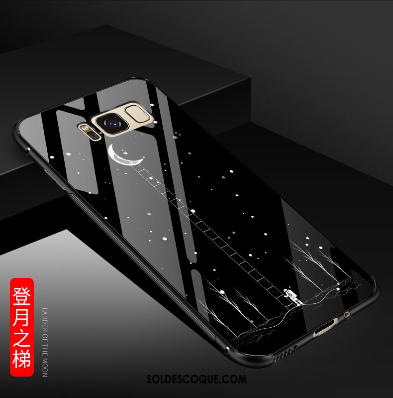 Coque Samsung Galaxy S8 Protection Verre Dessin Animé Incassable Noir Housse Pas Cher