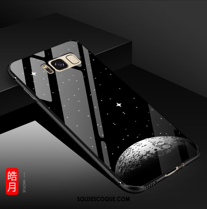 Coque Samsung Galaxy S8 Protection Verre Dessin Animé Incassable Noir Housse Pas Cher