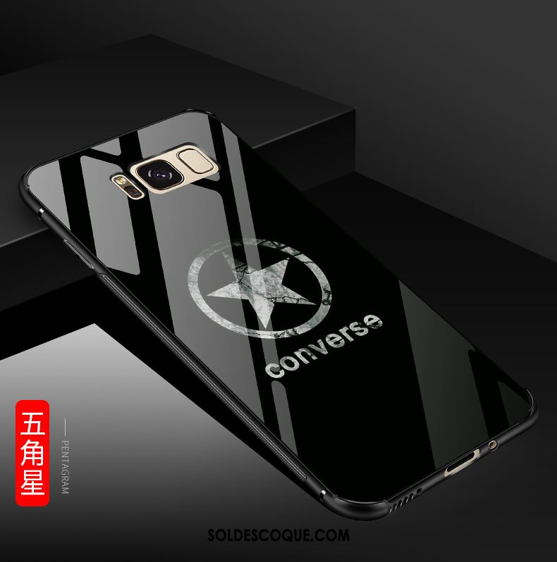Coque Samsung Galaxy S8 Protection Verre Dessin Animé Incassable Noir Housse Pas Cher
