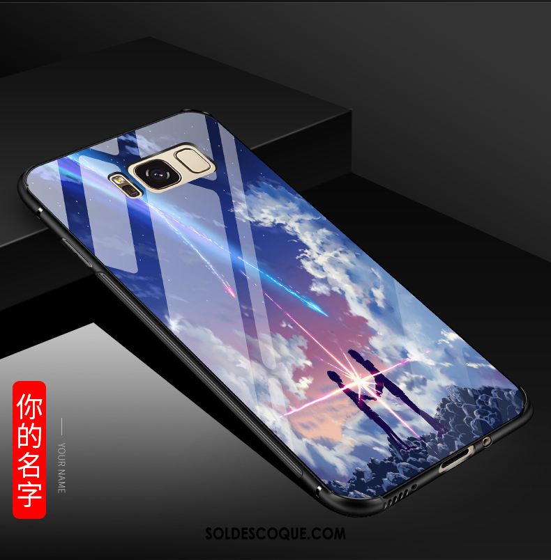 Coque Samsung Galaxy S8 Protection Verre Dessin Animé Incassable Noir Housse Pas Cher