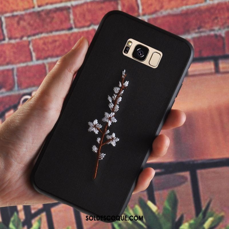 Coque Samsung Galaxy S8+ Étoile Silicone Broderie Noir Fleur France