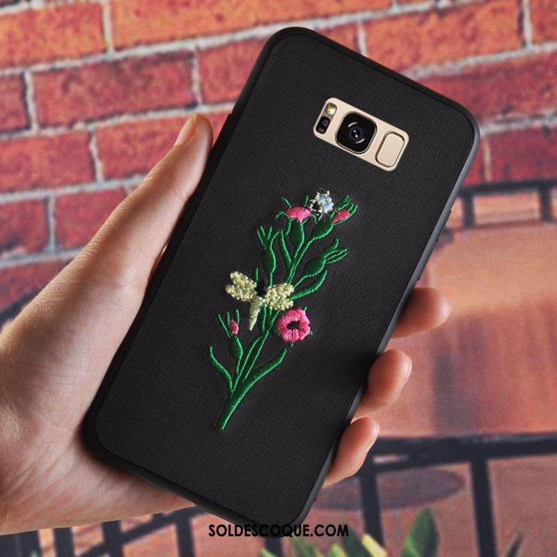 Coque Samsung Galaxy S8+ Étoile Silicone Broderie Noir Fleur France