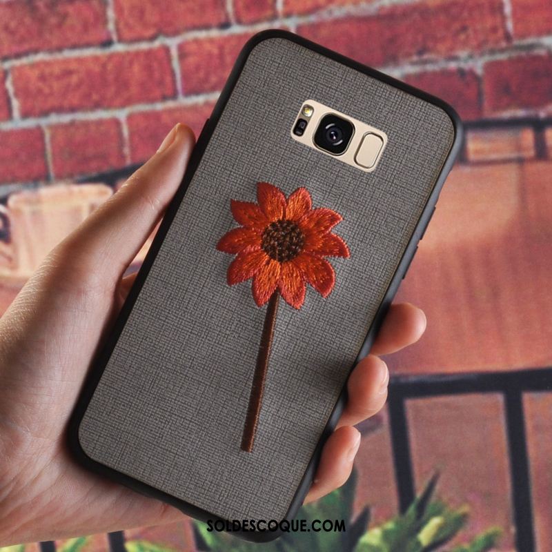 Coque Samsung Galaxy S8+ Étoile Silicone Broderie Noir Fleur France