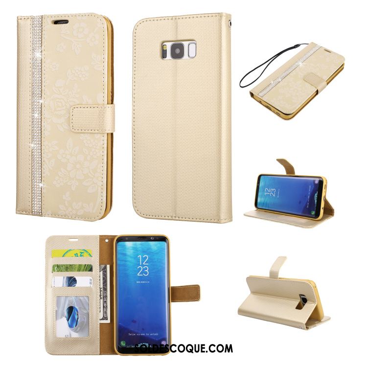 Coque Samsung Galaxy S8 Étui En Cuir Téléphone Portable Carte Rouge Strass Pas Cher