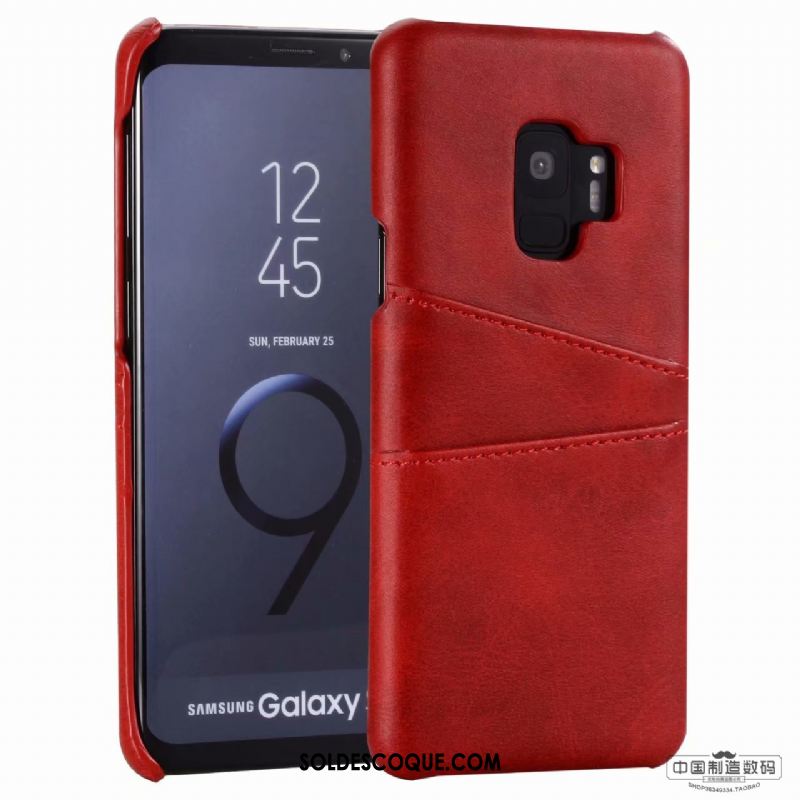 Coque Samsung Galaxy S9 Carte Cuir Véritable Étui En Cuir Téléphone Portable Rouge Soldes