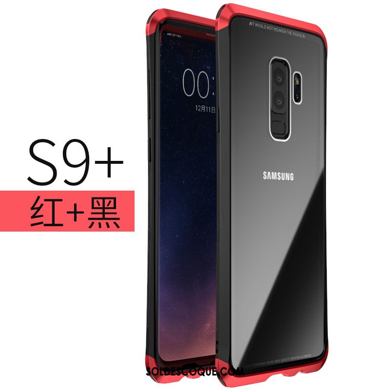 Coque Samsung Galaxy S9+ Métal Protection Couvercle Arrière Verre Trempé Violet Pas Cher