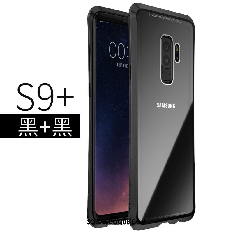 Coque Samsung Galaxy S9+ Métal Protection Couvercle Arrière Verre Trempé Violet Pas Cher