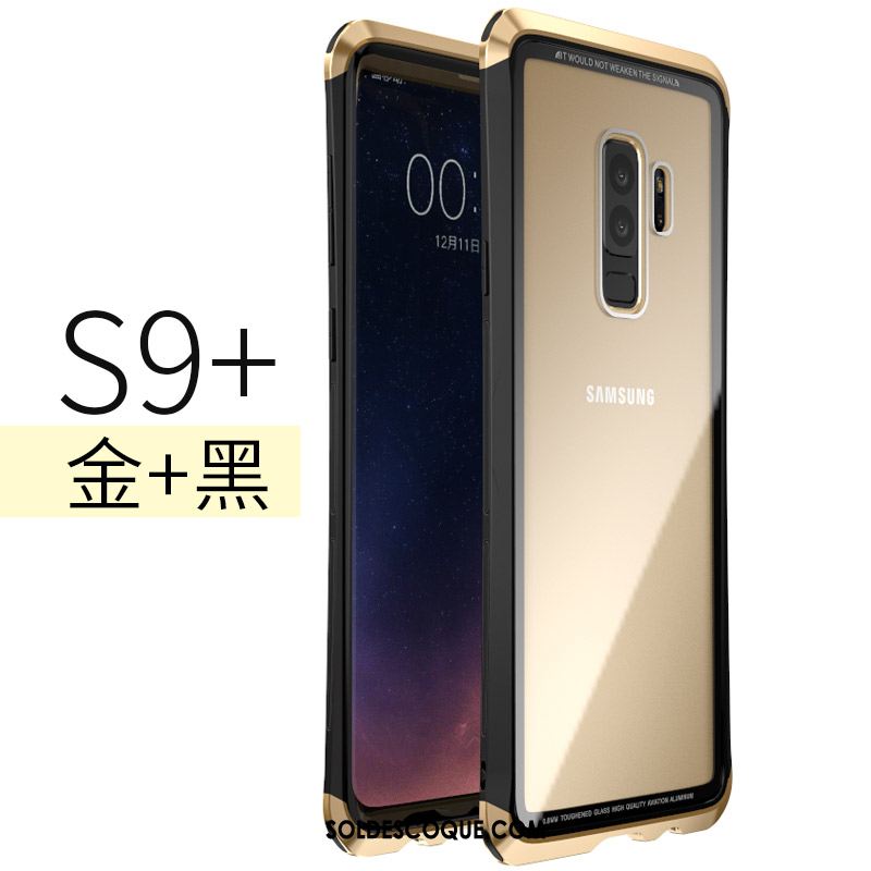 Coque Samsung Galaxy S9+ Métal Protection Couvercle Arrière Verre Trempé Violet Pas Cher