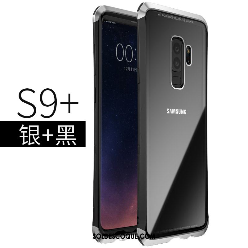 Coque Samsung Galaxy S9+ Métal Protection Couvercle Arrière Verre Trempé Violet Pas Cher