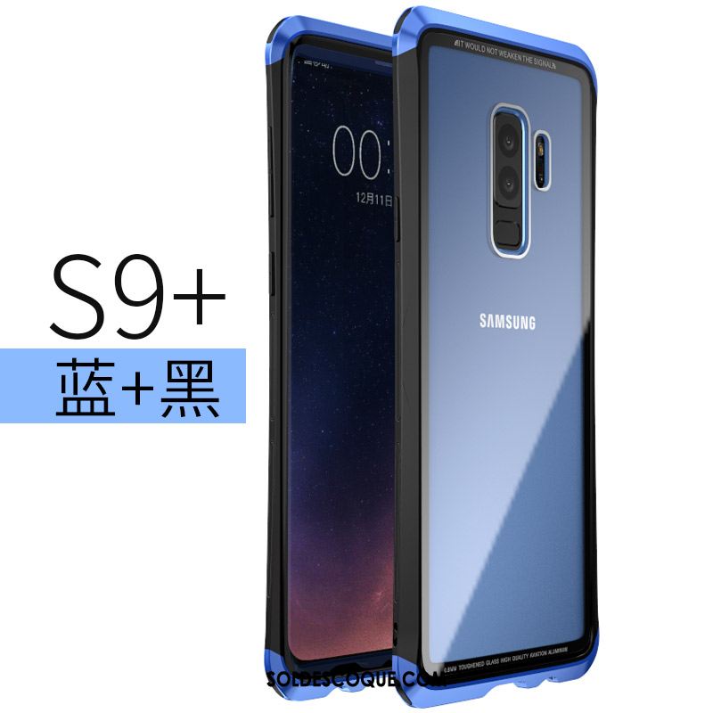 Coque Samsung Galaxy S9+ Métal Protection Couvercle Arrière Verre Trempé Violet Pas Cher