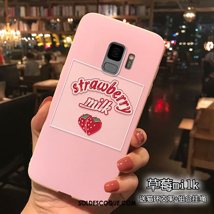 Coque Samsung Galaxy S9 Rose Étui Dessin Animé Net Rouge Support En Ligne