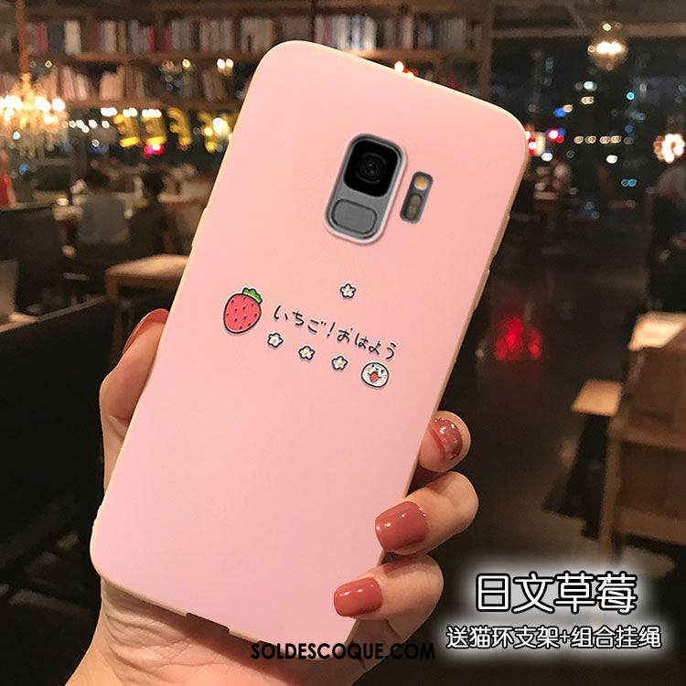 Coque Samsung Galaxy S9 Rose Étui Dessin Animé Net Rouge Support En Ligne