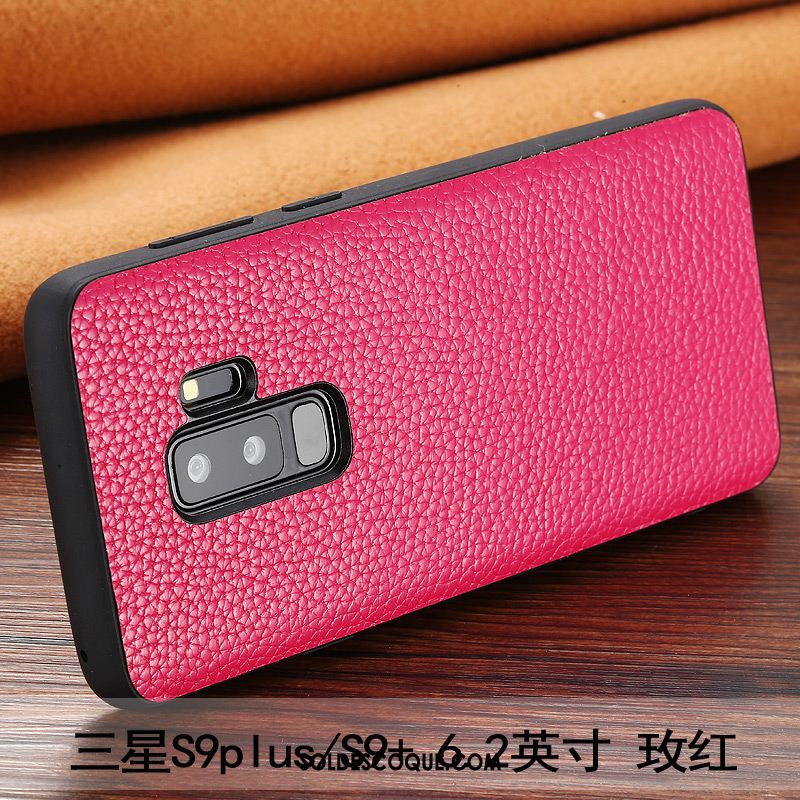 Coque Samsung Galaxy S9+ Rouge Étoile Cuir Véritable Téléphone Portable Incassable En Vente
