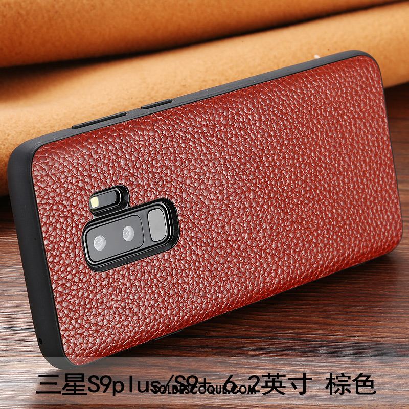 Coque Samsung Galaxy S9+ Rouge Étoile Cuir Véritable Téléphone Portable Incassable En Vente