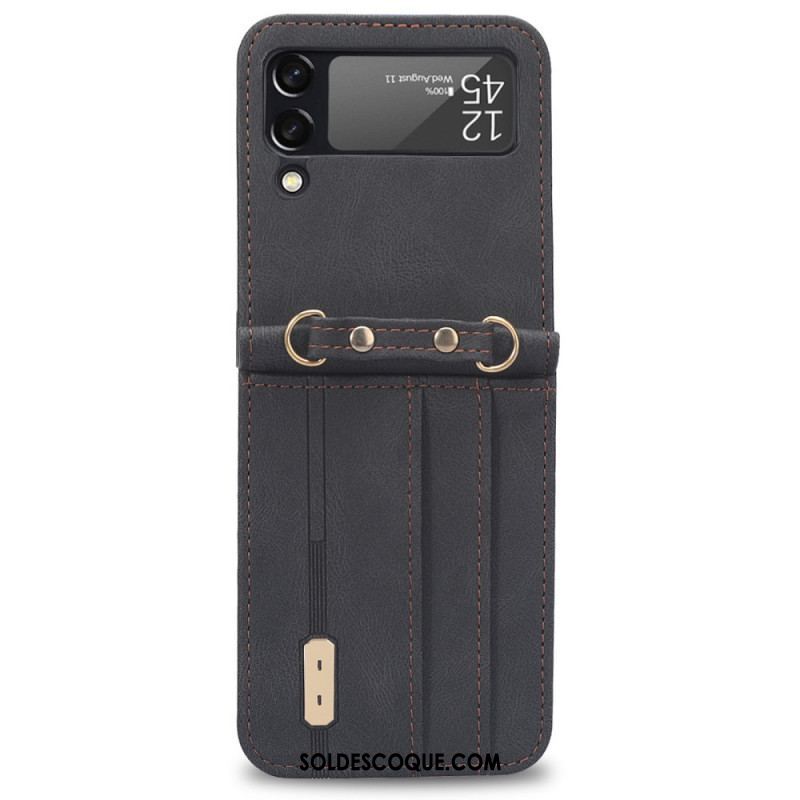 Coque Samsung Galaxy Z Flip 3 5G Style Cuir Porte-Cartes et Lanière