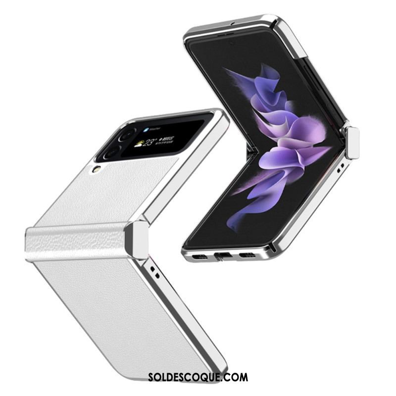 Coque Samsung Galaxy Z Flip 4 Cuir Litchi Rebords Métal