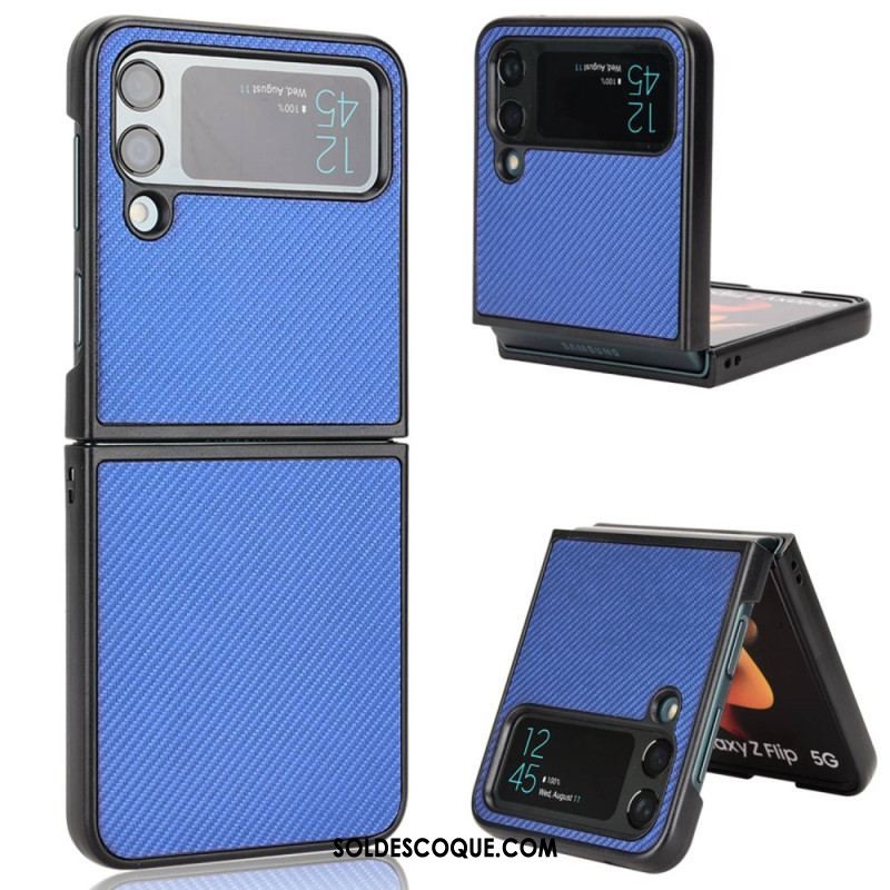 Coque Samsung Galaxy Z Flip 4 Effet Cuir Texture Fibre Carbone