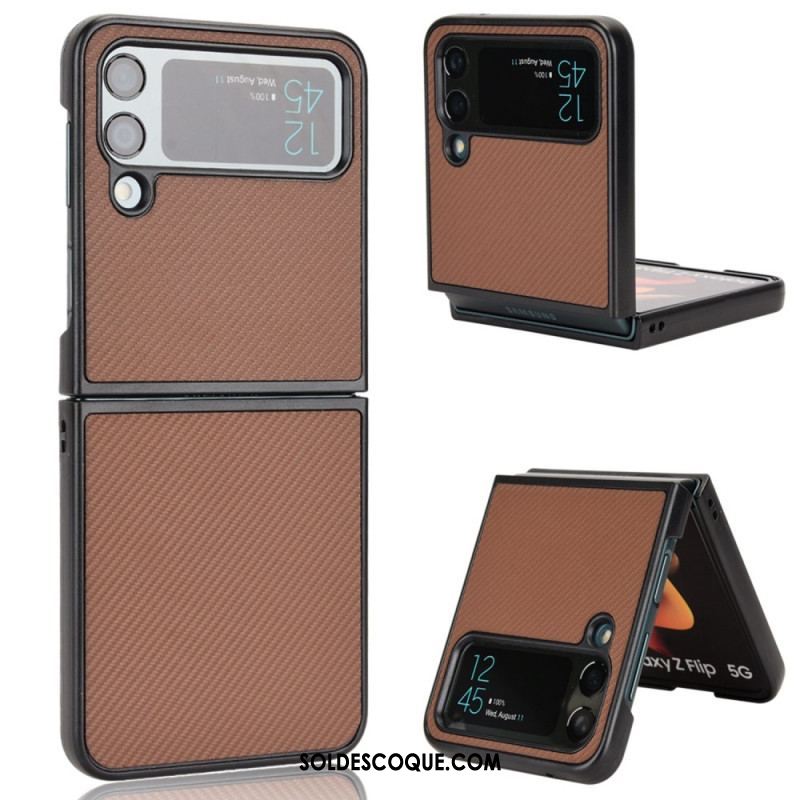 Coque Samsung Galaxy Z Flip 4 Effet Cuir Texture Fibre Carbone