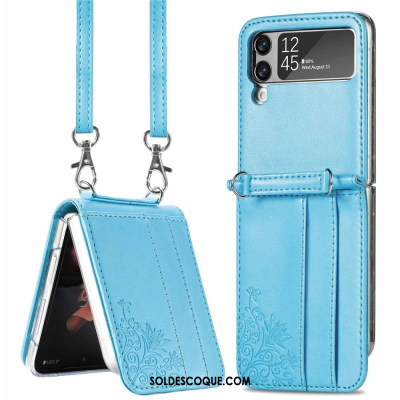 Coque Samsung Galaxy Z Flip 4 Fleurs à Bandoulière