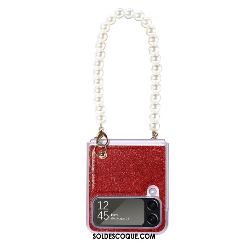 Coque Samsung Galaxy Z Flip 4 Paillettes Lanière en Perles