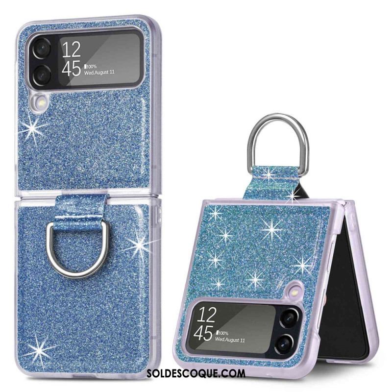 Coque Samsung Galaxy Z Flip 4 Paillettes et Anneau