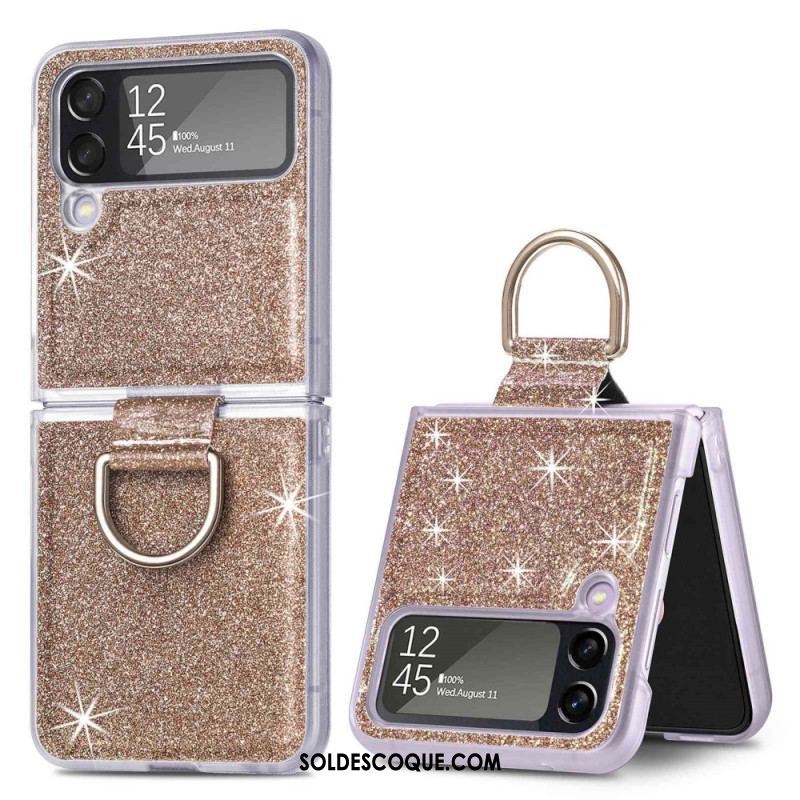 Coque Samsung Galaxy Z Flip 4 Paillettes et Anneau