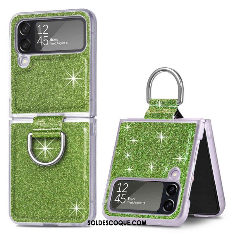 Coque Samsung Galaxy Z Flip 4 Paillettes et Anneau