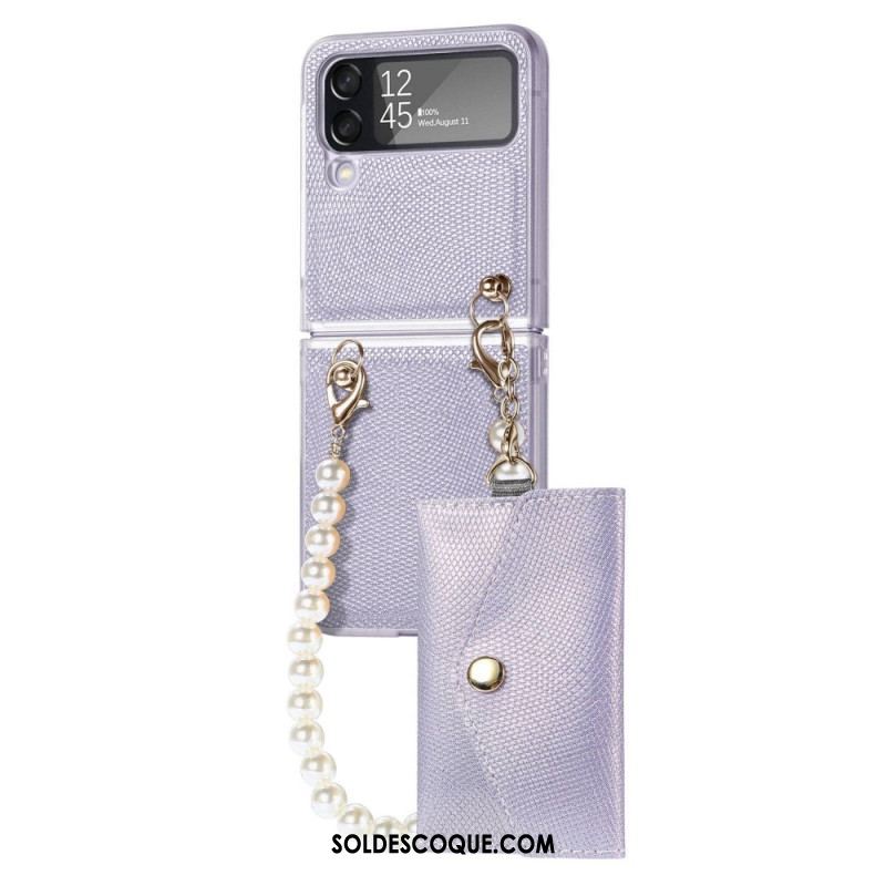 Coque Samsung Galaxy Z Flip 4 Porte-cartes et Lanière Perles