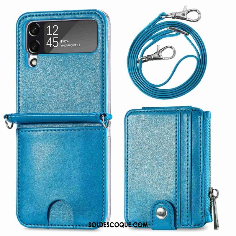 Coque Samsung Galaxy Z Flip 4 Portefeuille avec Bandoulière