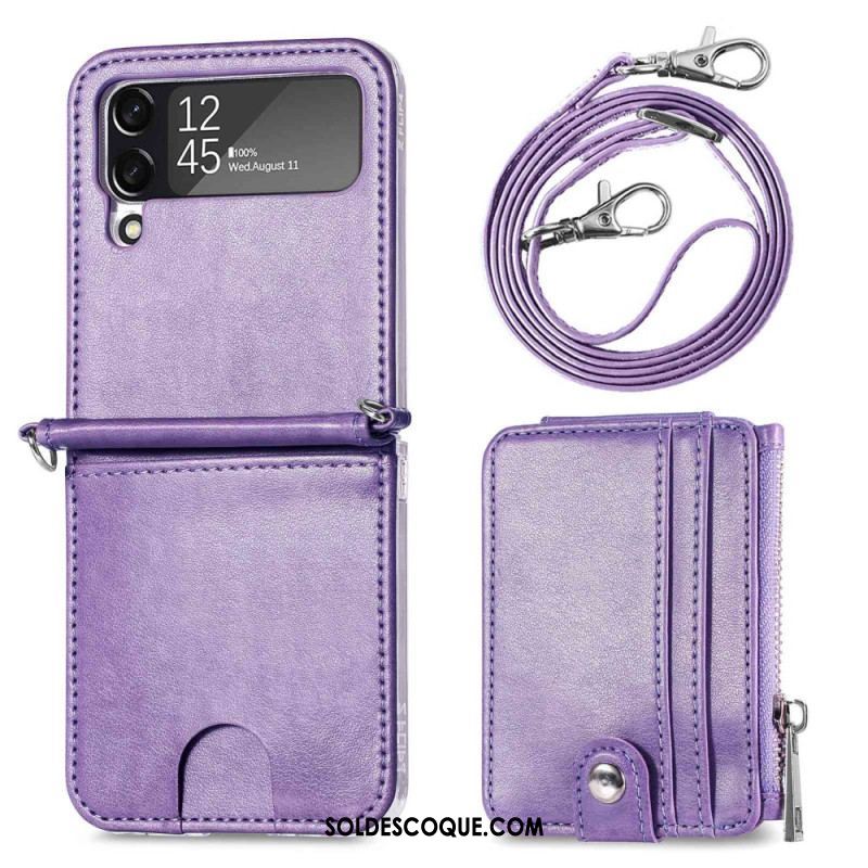 Coque Samsung Galaxy Z Flip 4 Portefeuille avec Bandoulière