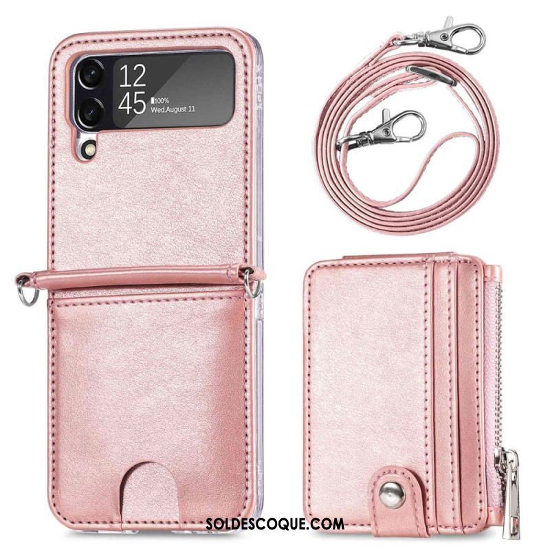 Coque Samsung Galaxy Z Flip 4 Portefeuille avec Bandoulière