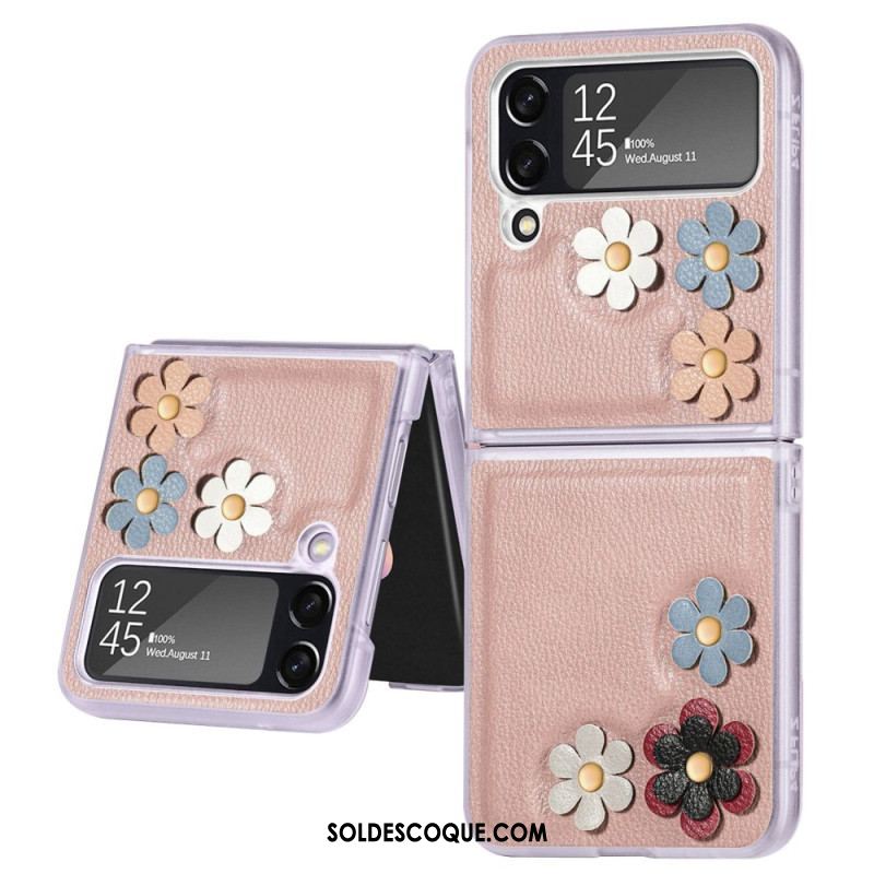 Coque Samsung Galaxy Z Flip 4 Simili Cuir Fleurs