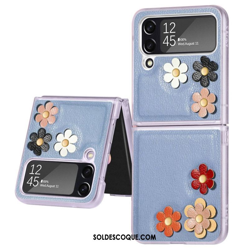 Coque Samsung Galaxy Z Flip 4 Simili Cuir Fleurs