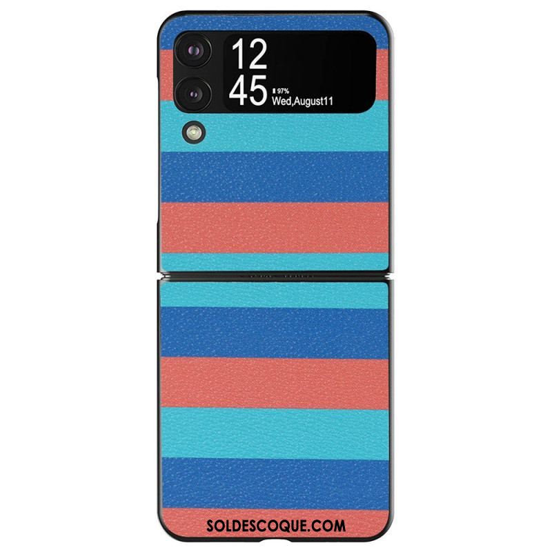 Coque Samsung Galaxy Z Flip 4 Simili Cuir Lignes