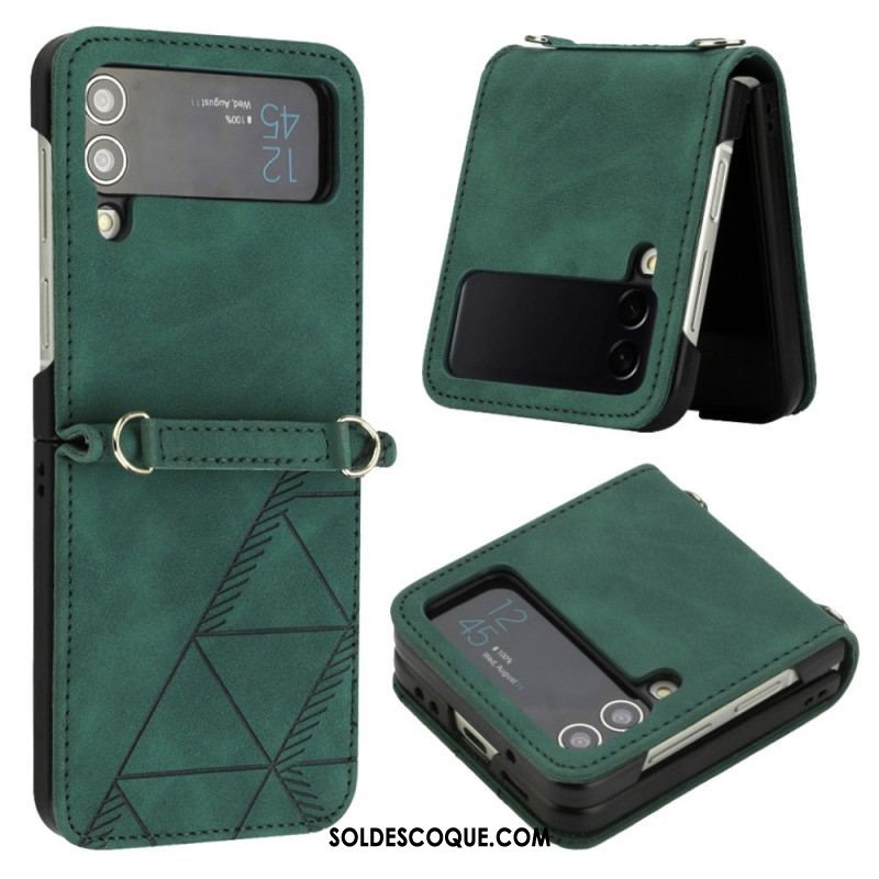 Coque Samsung Galaxy Z Flip 4 Simili Cuir Triangles