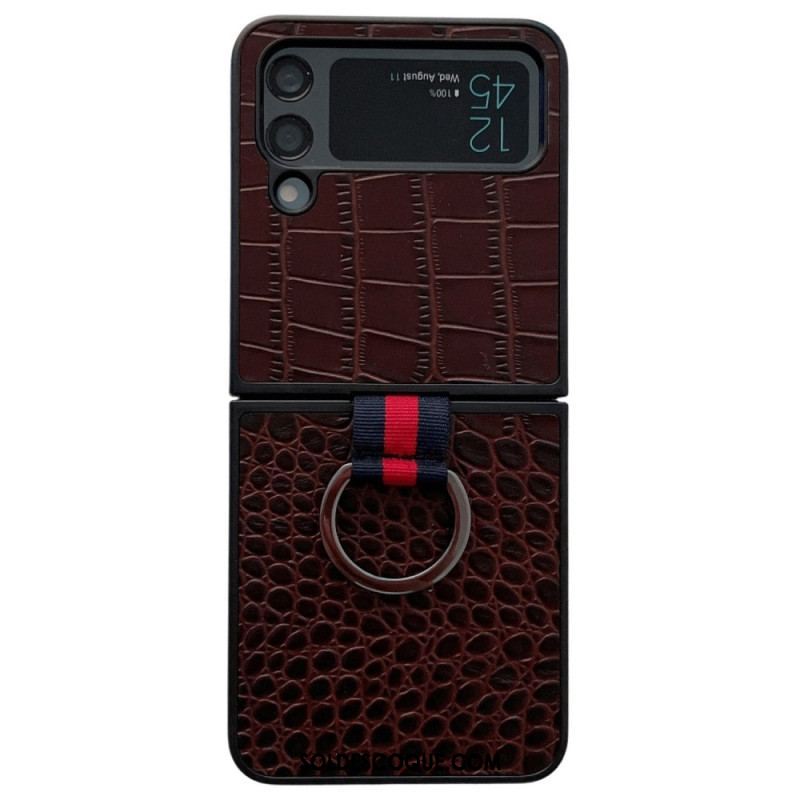 Coque Samsung Galaxy Z Flip 4 Style Crocodile et Anneau