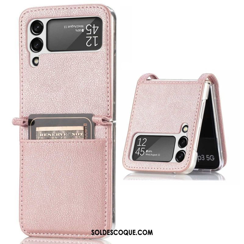 Coque Samsung Galaxy Z Flip 4 Style Cuir Litchi Porte-Carte