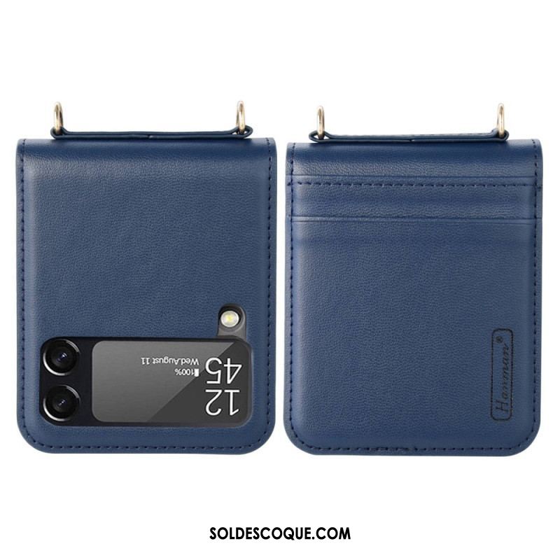 Coque Samsung Galaxy Z Flip 4 Style Cuir avec Lanière