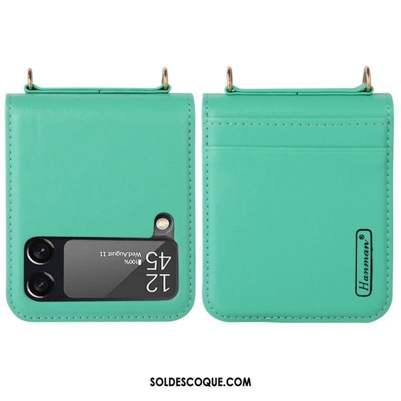 Coque Samsung Galaxy Z Flip 4 Style Cuir avec Lanière