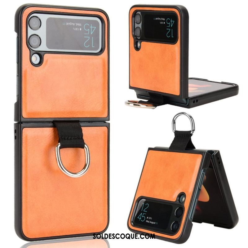 Coque Samsung Galaxy Z Flip 4 Style cuir avec Anneau