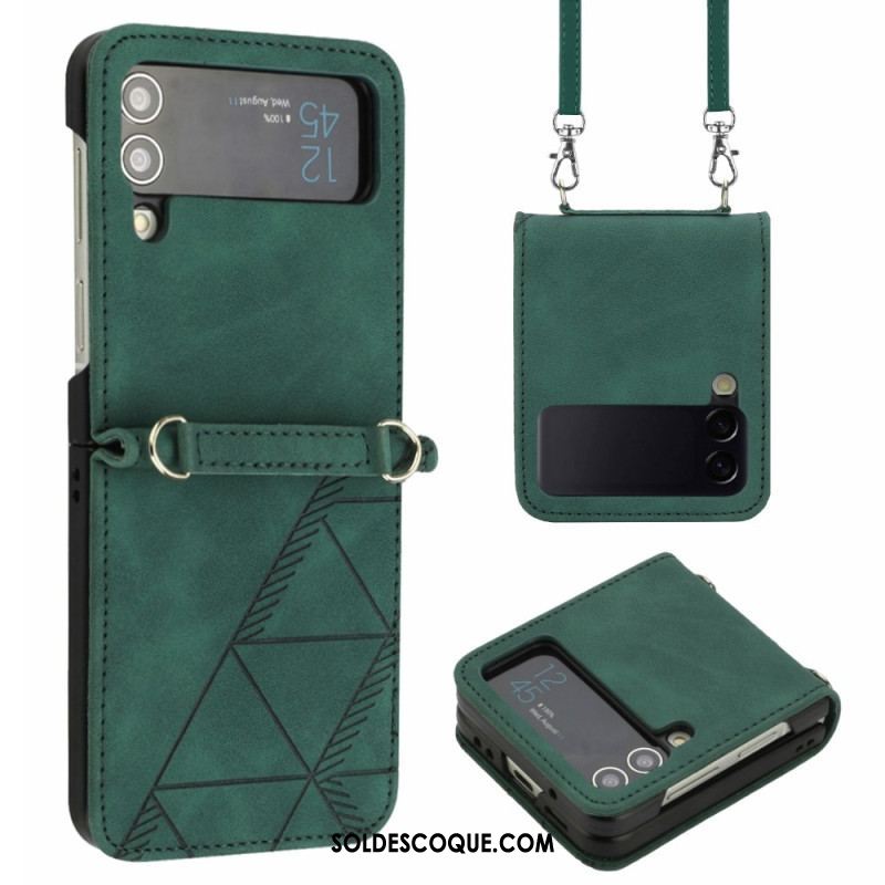 Coque Samsung Galaxy Z Flip 4 Triangles avec Bandoulière